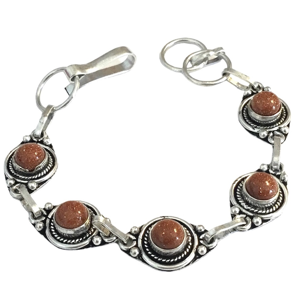 Sun Stone Gold Glitter Boho Gemstone Bracelet Retro Vintage Style